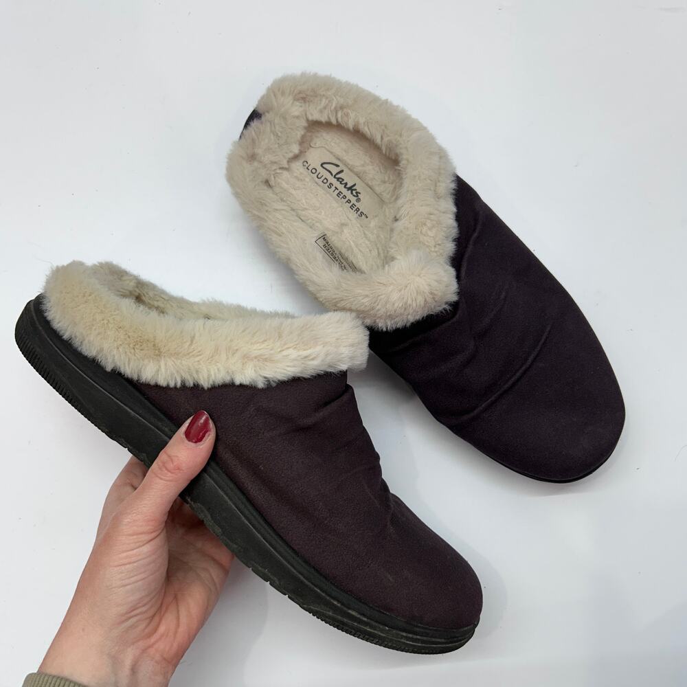 Clarks Faux Fur Clog Slipper 11 Purple Slip On Cozy